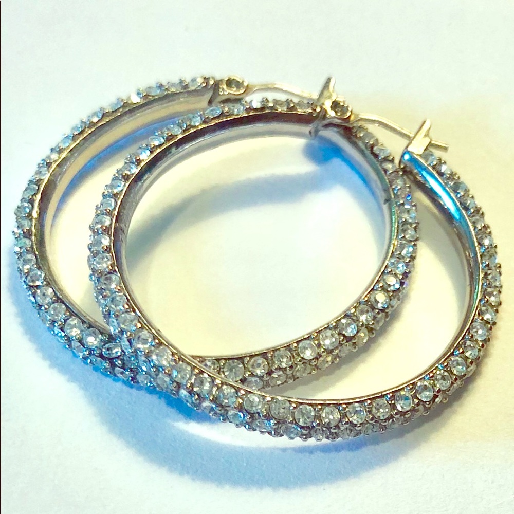 Rhinestone hoop earrings.
